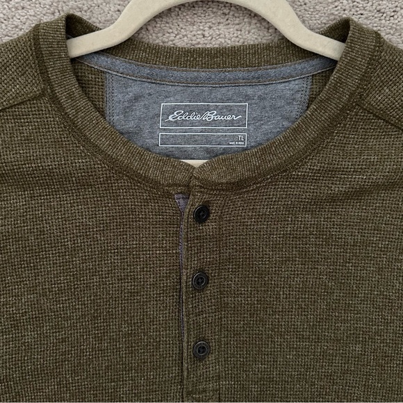 Eddie Bauer Green Long Sleeve Waffle Knit Thermal Henley Shirt - Picture 3 of 14